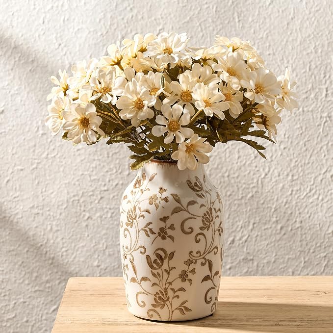 SIDUCAL Ceramic Vintage Vase, 7 Inch Retro Ice Cracked Chinoiserie Floral Vase by SIDUCAL