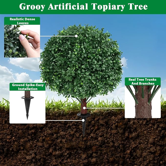 Grooy Set of 4 Artificial Boxwood Topiary Ball Tree - Image 3