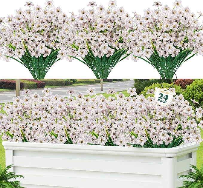 24 Pcs Artificial Flowers for Outdoor, Plastic Fake Flowers Decor, Artificial by Lnoicy