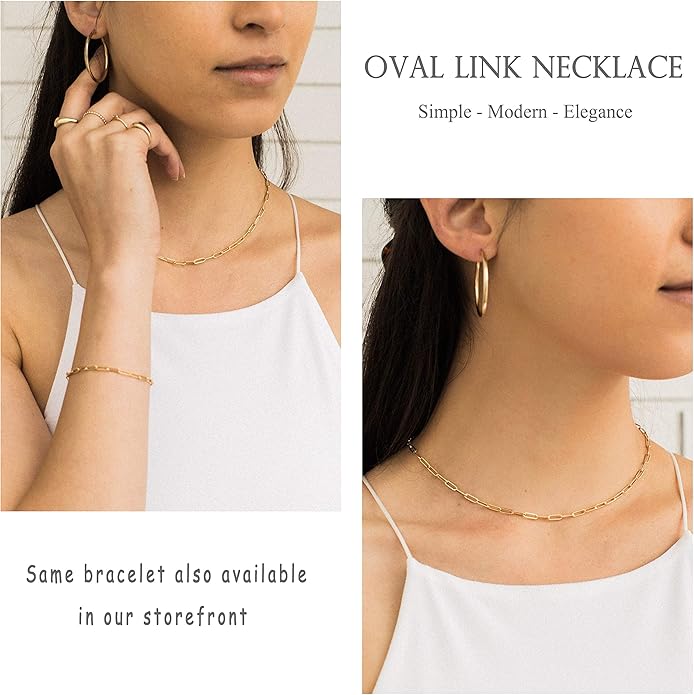Aobei Pearl 18K Gold Plated Paperclip Chain Choker Satellite Chain Freshwater Cultured Biwa Pearl Pendant Necklace Dainty Jewelry for Women