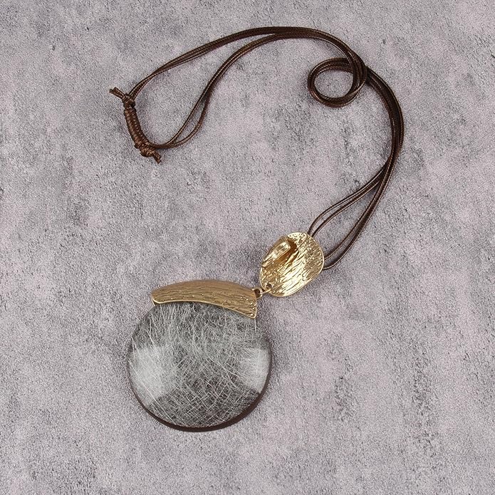 Boho Leather Necklace Women Bohemian Brown Circle Pendant Necklace Choker Long Necklaces for Women Boho Ring Large Pendant