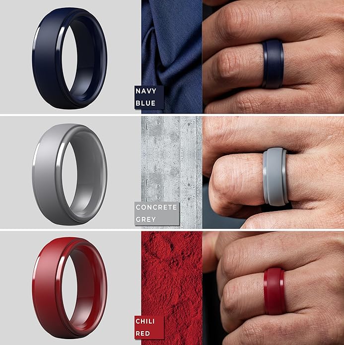 ThunderFit Silicone Rings for Men - 7 Rings / 4 Rings / 1 Ring Step Edge Rubber Wedding Bands 10mm Wide - 2.5mm Thick
