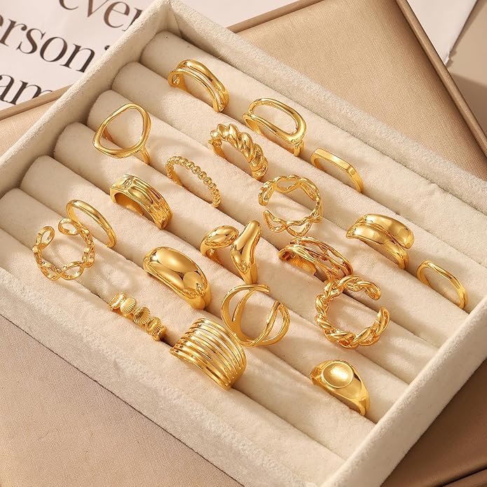 KISS WIFE Goldenen Silvery Black Kunckle Rings Set for Women, Dainty Simple Trendy Cute Stackable Finger Rings Pack, Perfect for Stacking Layering on Thumb and Knuckle, Mixed Size, Jewelry Gift