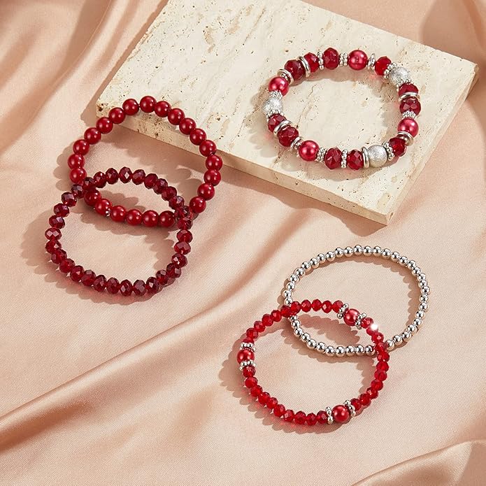 Noessla Beaded Pearl Stretch Bracelet Silver Stackable Crystal Beads Bracelets Trendy Costume Jewelry Mothers Day Gifts for Women