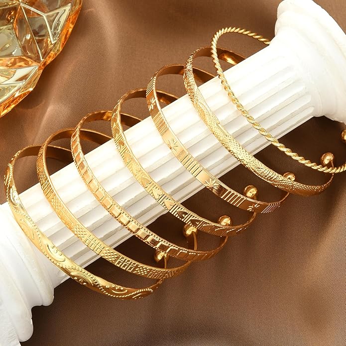 ÌF ME Gold Bangle Bracelets for Women, Indian Bangles Stackable Set, Multi Layer Textured 14K Gold Plated Chunky Bracelets Boho Jewelrys Set
