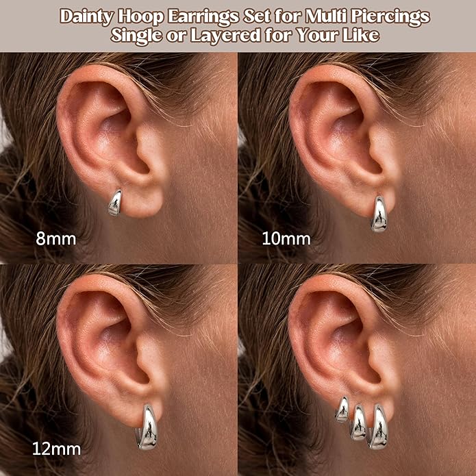 BESTEEL 3Pairs 14K Gold Plated Hoop Earrings Set for Women Chunky Earring Silver Plated Hypoallergenic Small Huggie Hoops Lightweight Tiny Thick Trendy Hoop Earrings Stacks for Multiple Piercing