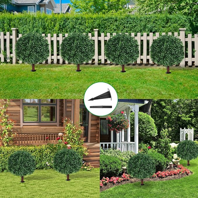 Grooy Set of 4 Artificial Boxwood Topiary Ball Tree - Image 5