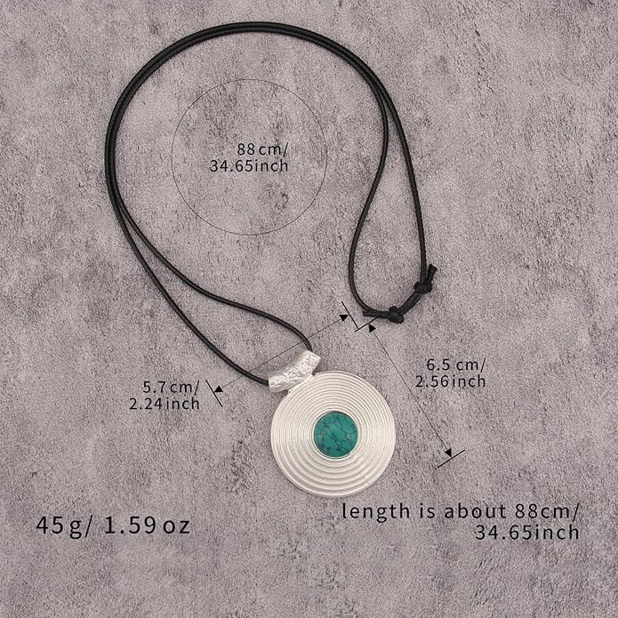 Women's Leather Long Necklace Bohemian Style Circle Retro Pendant Necklace Women's Jewelry
