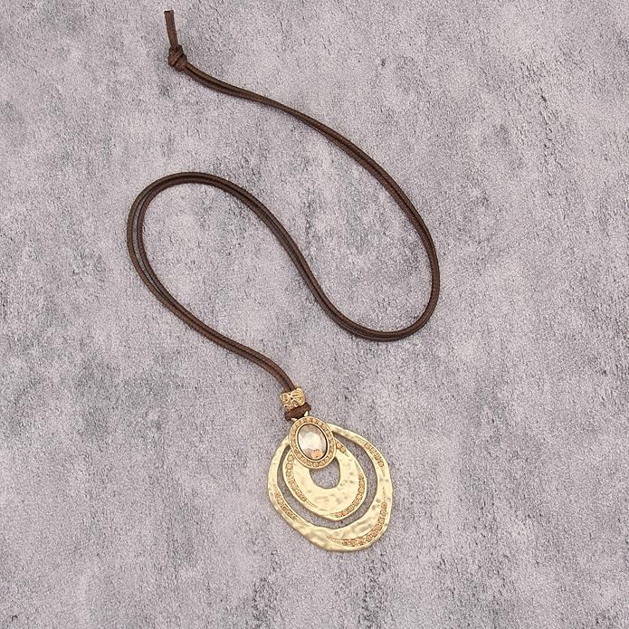 Boho Necklaces for Women Chunky Circle Necklace Layered Boho Circle Leather Choker Necklace Long Vintage Necklaces Bohemian Jewlery Gifts