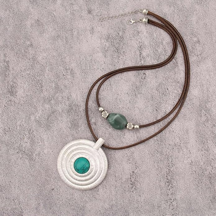 Boho Necklaces for Women Chunky Circle Necklace Layered Boho Circle Leather Choker Necklace Long Vintage Necklaces Bohemian Jewlery Gifts
