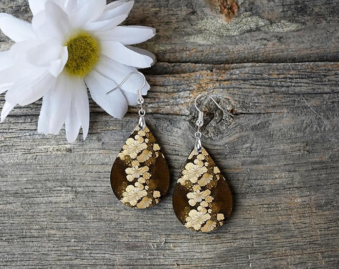 Teardrop Wood Earrings Light Weight Printed Image Dangle Jewelry, Fun and Funky Earrings