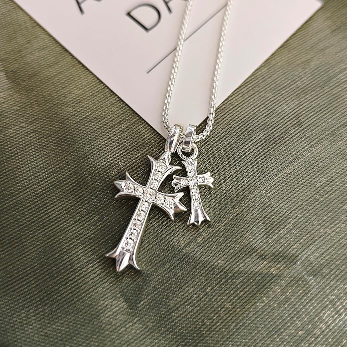 Zeffy Cross Necklace for Women,18K Gold/Silver Plated Tiny Cubic Zirconia Cross Pendant Necklace for Women Simple Layered Cross Necklaces for Women
