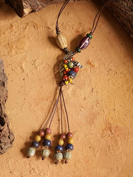 MINACHI Hippie Boho Colorful Ceramic Bead Butterfly Charm Pendant Y Necklace, Vintage Bohemian Statement Jewelry Gift for Women