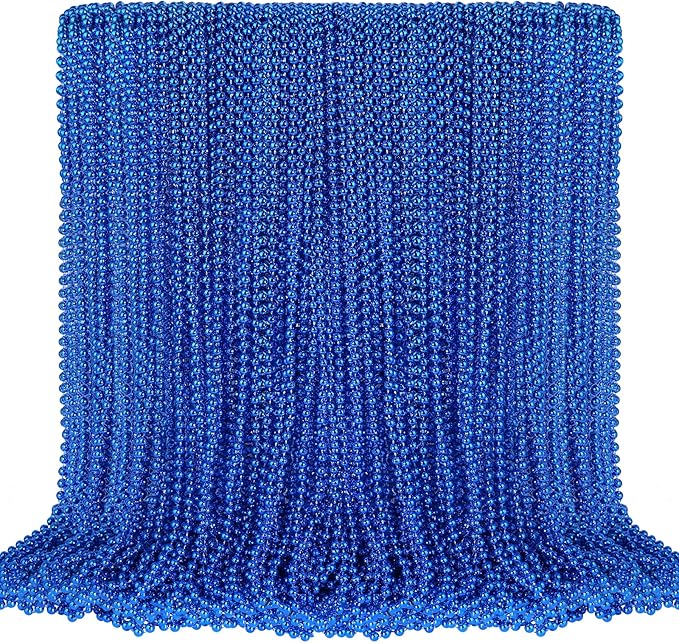 100 PCS Blue Bead Necklace, Blue Mardi Gras Beads Christmas Necklaces, 33" 4th of July Patriotic Beaded Necklace, Parade Throw Accessories for Independence Day Mardi Gras Hanukkah Pirate Theme Party
