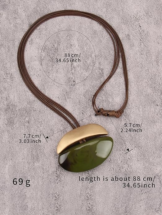GelConnie Leather Necklace for Women Large Pendant Long Brown Necklace Circle Leather Choker Vintage Sweater Necklace Gold Chunky Boho Necklaces for Women