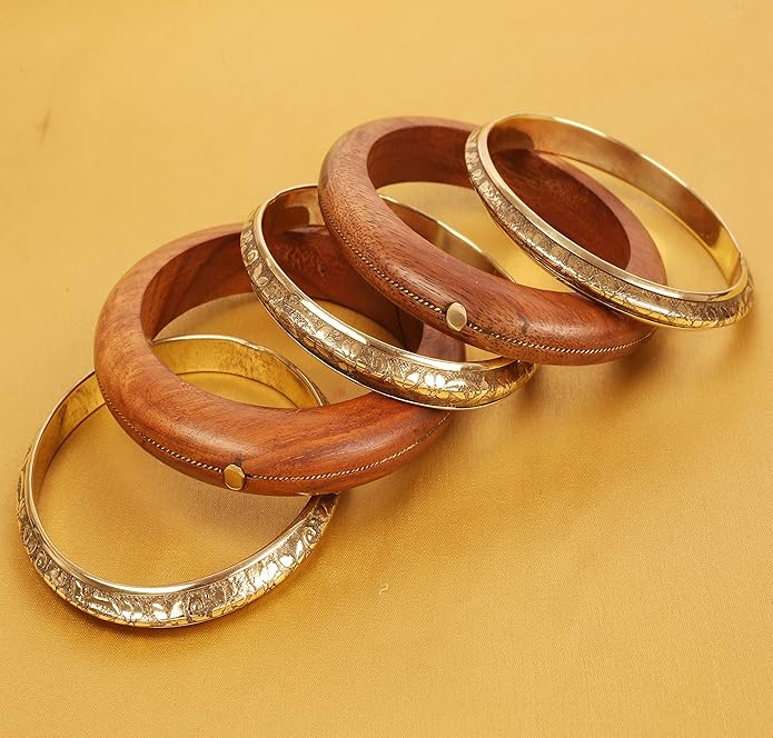 Touchstone wood bracelets for women bangle wooden jewelry handmade artisan bangles natural handcrafted brown olive stylish chunky boho bohemian bracelet brass metal inlaid woods stackable