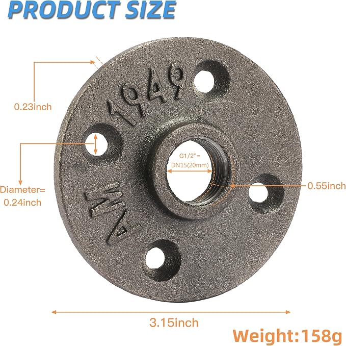 1/2" Heavy Duty Floor Flange, Home TZH 20 Pack Malleable iron Pipe Flange - Image 2