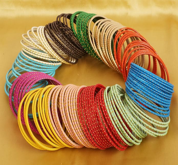 Touchstone indian bangles bracelets for women colorful churiyan set return gifts jewelry chudiya bulk pack bollywood metal bangle sets 12 textured vintage colors. Set of 144