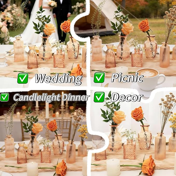 Clear Amber Gold Glass Bud Vase Set of 12 Pcs, Small Bud Vases in Bulk - Image 7
