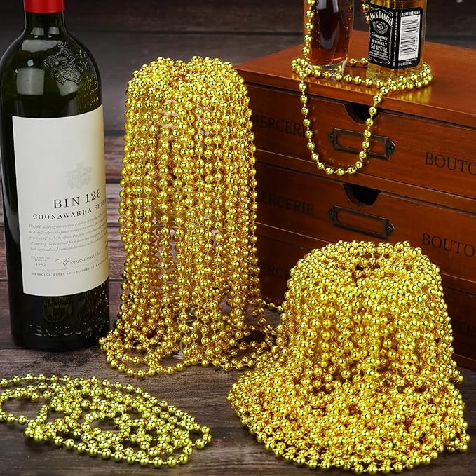 YAXINRUI 72 PCS Gold Bead Necklaces, Christmas Bead Necklaces, Gold Mardi Gras Beads, 33 Inch Round Beaded Necklaces for Mardi Gras Party Christmas New Year Eve Festive Events, Party Favors