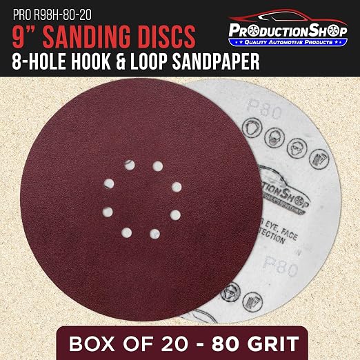 ProductionShop Premium 9" Red 8-Hole Pattern 80 Grit Sanding Discs, Box of 20 - Image 2