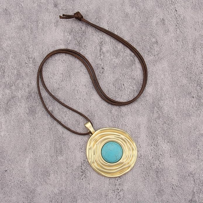 Women's Leather Long Necklace Bohemian Style Circle Retro Pendant Necklace Women's Jewelry