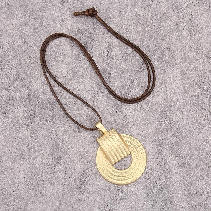 Women's Leather Long Necklace Bohemian Style Circle Retro Pendant Necklace Women's Jewelry