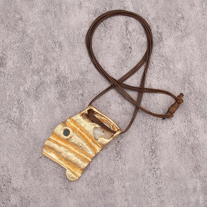 GelConnie Leather Necklace for Women Large Pendant Long Brown Necklace Circle Leather Choker Vintage Sweater Necklace Gold Chunky Boho Necklaces for Women