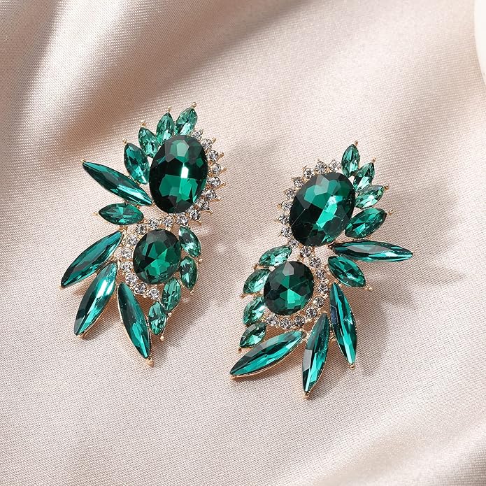 Vintage Rhinestone Statement Earrings Fancy Crystal Cluster Drop Dangle Earrings for Women