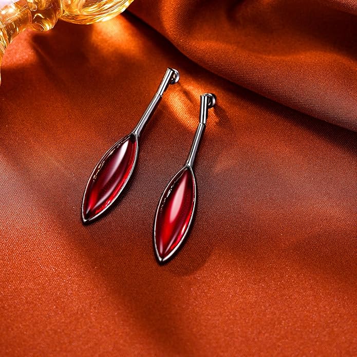 Red Jewelry Sets for Women Leaf Cat's Eye Stone Pendant Necklace and Earring Sets Dangling Sets Birthday Anniversary Wedding Mother’s Day Gifts for Women