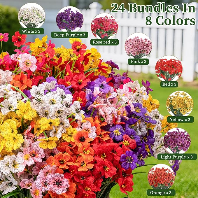 24 Bundles Artificial Flowers for Outdoors/Indoors, Fake Flowers Plants for - Image 3