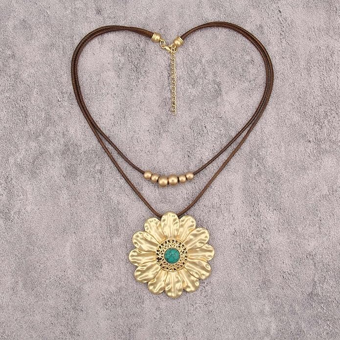 Boho Necklaces for Women Chunky Circle Necklace Layered Boho Circle Leather Choker Necklace Long Vintage Necklaces Bohemian Jewlery Gifts