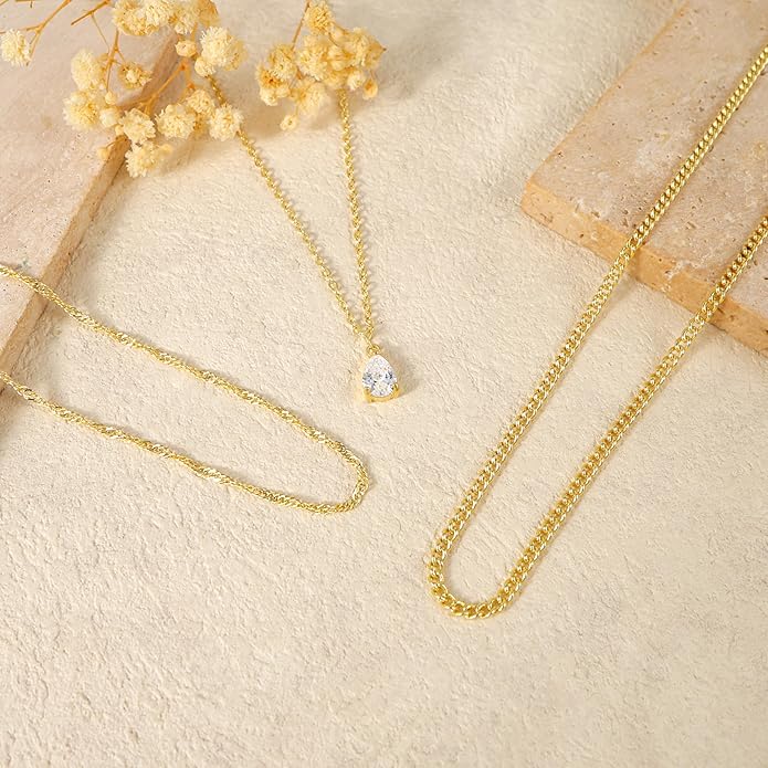 Layered Necklaces for Women,Dainty 14k Gold Plated CZ Layered Choker Necklace for Women Trendy Non Tarnish Hypoallergenic Beaded Paperclip Chain Necklace Stack Women's Minimalist Gold Jewelry Gifts