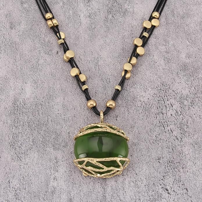 GelConnie Leather Necklace for Women Large Pendant Long Brown Necklace Circle Leather Choker Vintage Sweater Necklace Gold Chunky Boho Necklaces for Women