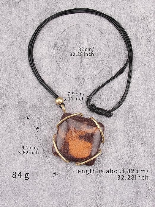 GelConnie Leather Necklace for Women Large Pendant Long Brown Necklace Circle Leather Choker Vintage Sweater Necklace Gold Chunky Boho Necklaces for Women
