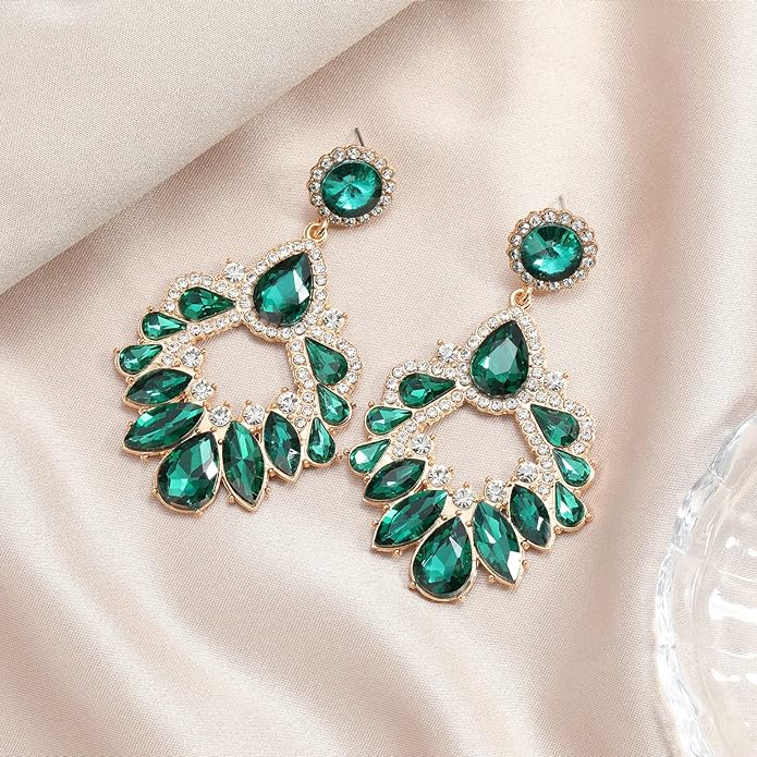 Fashion Rhinestone Statement Drop Dangle Earrings Large Colorful Crystal Chandelier Earrings for Women Bridal Wedding Party Prom