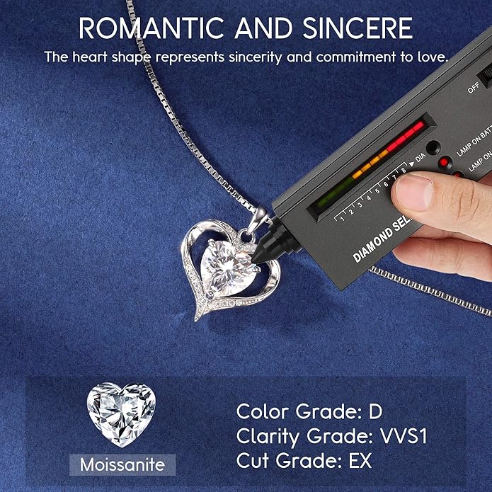 MOOSEA Valentines Day Gifts for Her, 1-3ct 925 Sterling Silver Anniversary Birthday Gifts for Women Wife Girlfriend Jewelry Moissanite Necklace