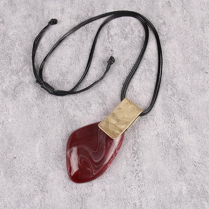 GelConnie Leather Necklace for Women Large Pendant Long Brown Necklace Circle Leather Choker Vintage Sweater Necklace Gold Chunky Boho Necklaces for Women