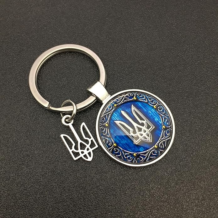 Ukraine Trident - Keychains Handmade Glass Cabochon Alloys - Ukraine Gifts - Ukrainian Jewelry