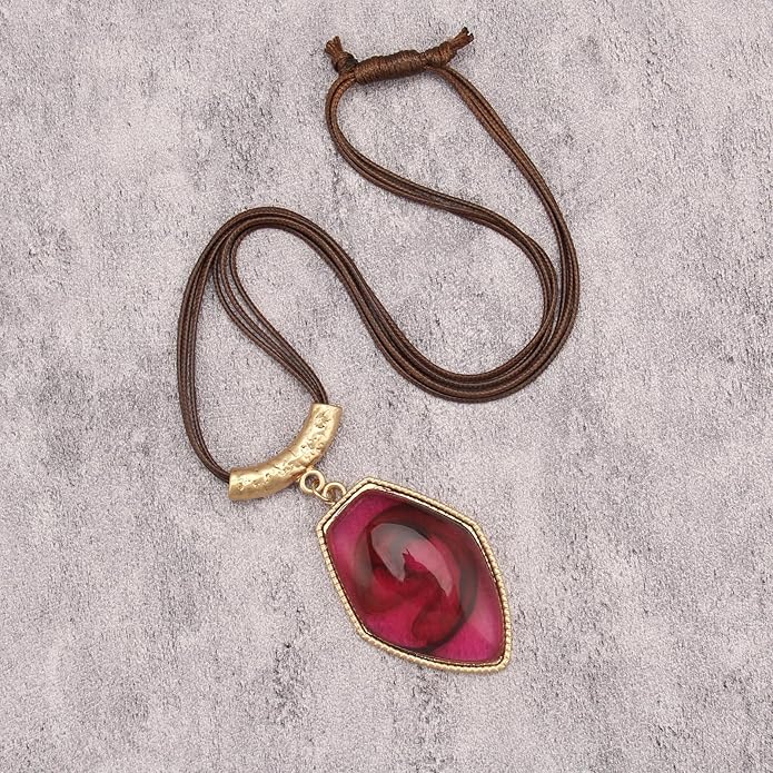Women's Leather Long Necklace Bohemian Style Circle Retro Pendant Necklace Women's Jewelry