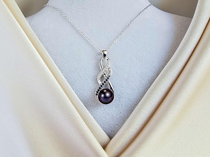 Natural AAA+ 9mm Natural Black pearl necklace for women - Real pearl necklace (18k gold platted 925 sterling Silver)- Gifts For Wife Wedding Anniversary - cultured pearl necklaces for women - necklace for wife birthday - jewellery for women