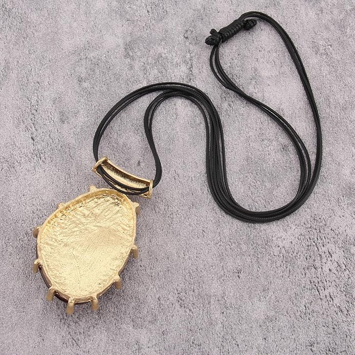 GelConnie Leather Necklace for Women Large Pendant Long Brown Necklace Circle Leather Choker Vintage Sweater Necklace Gold Chunky Boho Necklaces for Women