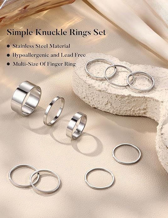 HAIAISO Silver Rings for Women Non Tarnish Stainless Steel Rings Set Dainty Gold Band Ring Stack Simple Stackable Thumb Pinky Ring for Multiple Size