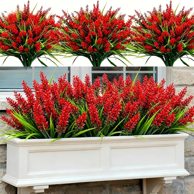 Geegoods 24 Bundles Red Artificial Plants Flowers Outdoor, UV Resistant | Faux - Image 7
