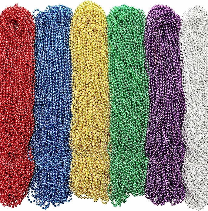 Yinkin 200 Pcs Mardi Gras Beads Necklaces Bulk 33 Inch 7 mm Colorful Assorted Round Mardi Gras Beaded Necklaces Throw Parade Accessories for Carnival Party Decorations Supplies