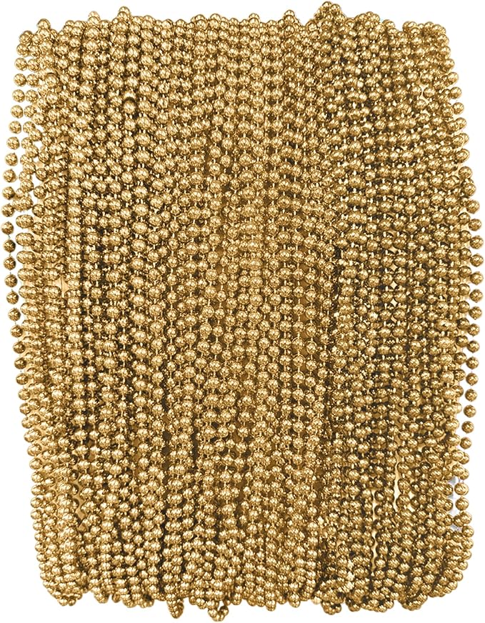 Gold Mardi Gras Beads - 33 inch, 7mm, 72 Necklaces, 6 Dozen Bulk Party Favors