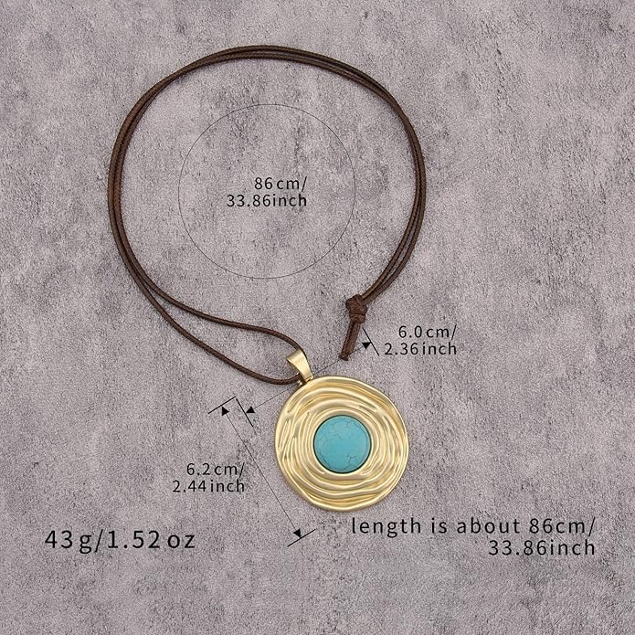 Women's Leather Long Necklace Bohemian Style Circle Retro Pendant Necklace Women's Jewelry
