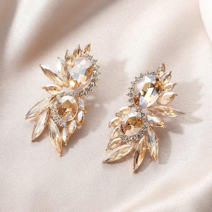 Vintage Rhinestone Statement Earrings Fancy Crystal Cluster Drop Dangle Earrings for Women