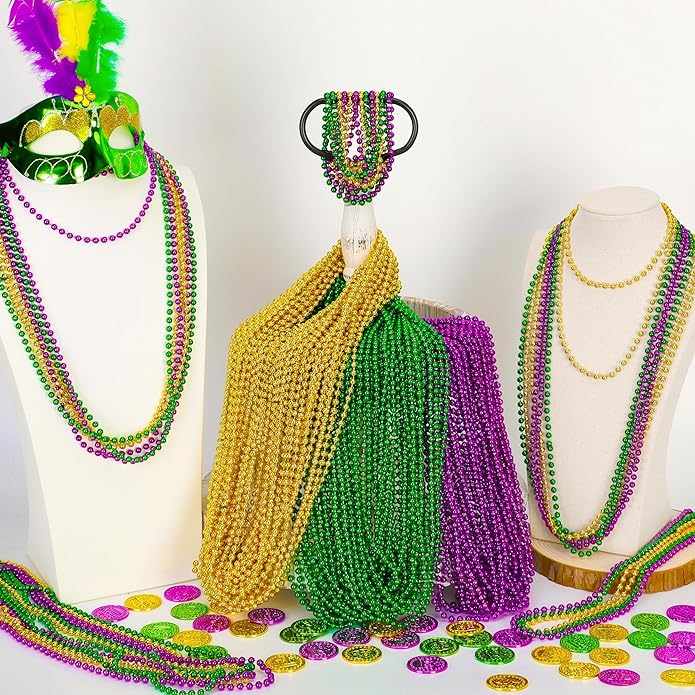 300PCS Mardi Gras Beads Bulk, Mardi Gras Beads Necklace, Parade Throw Accessories Set Decorations Party Supplies