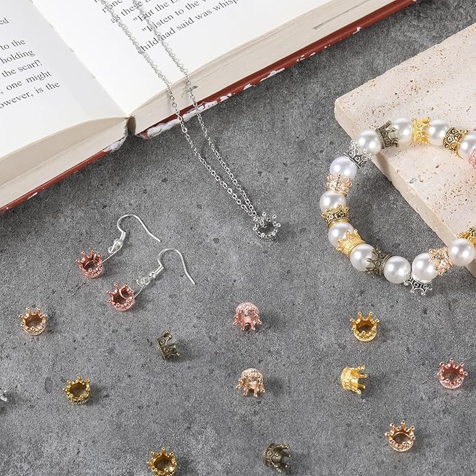 30 PCS Mini Crowns for Crafts, Mixed Color Vintage Crown Charms 3D Alloy King Crown‘s Beads Large Hole Spacer Beads for DIY Crafts Jewelry Necklace Making Supplies